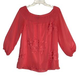 AB Studio Coral Embroidered Blouse Size Medium